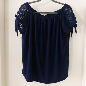 indigo rose navy blue crochet off the shoulder top
